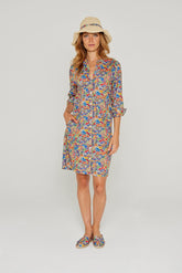 LAURALY – Liberty Dress with Mandarin Collar and 3/4 Sleeves – Straight Cut – Women – Margaret Annie 037A